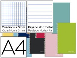 Cuaderno espiral Liderpapel Jolly A4 tapa extradura 80h 75g micro multirrayado colores surtidos